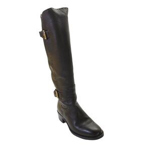 Fendi Womens Pebbled Leather Gold Tone Knee High Boots Brown Size 36 6